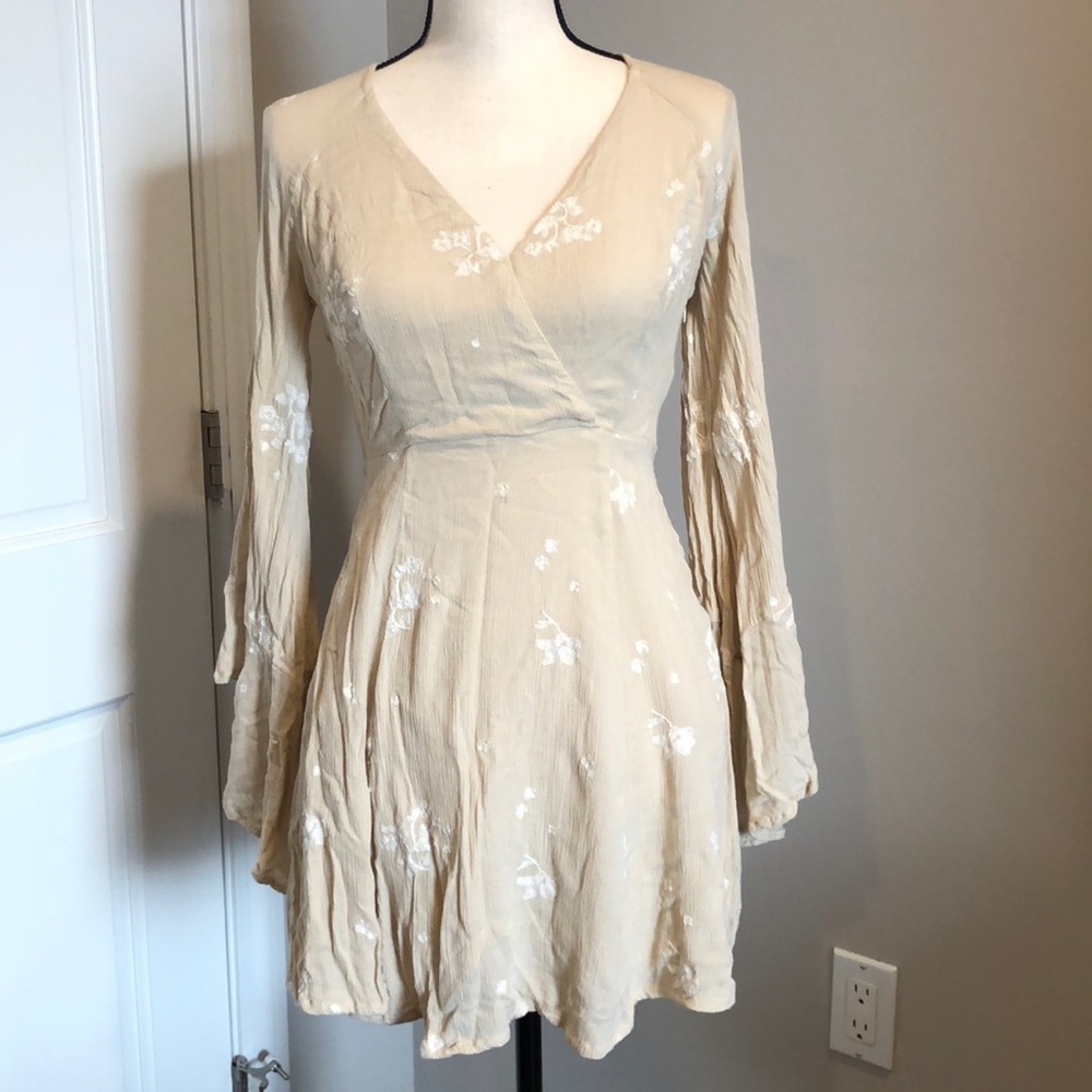 Free People Boho Cream Dress Bell Bottom Sleeve